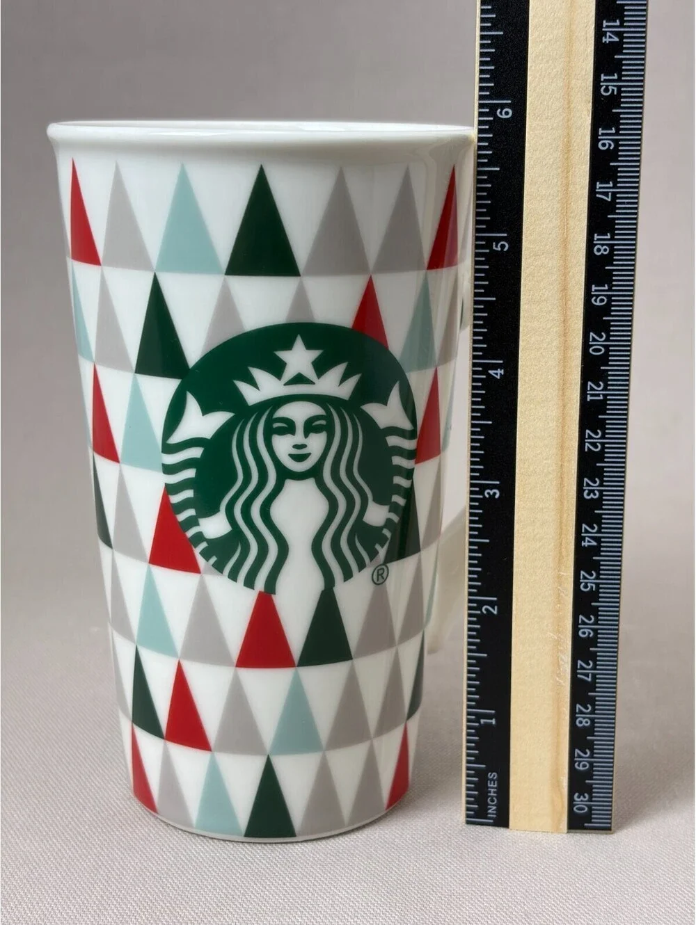 Starbucks Tall Coffee Mug 16 oz Siren Logo Geometric Triangle Pattern Cup Grande